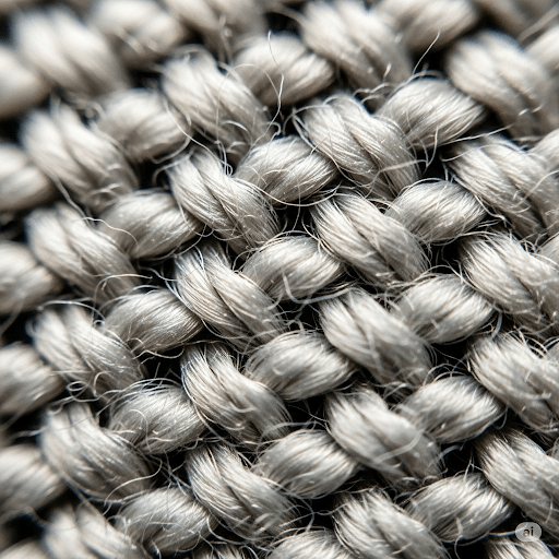 Close-up of weft knit fabric, showing the interlocking loops.