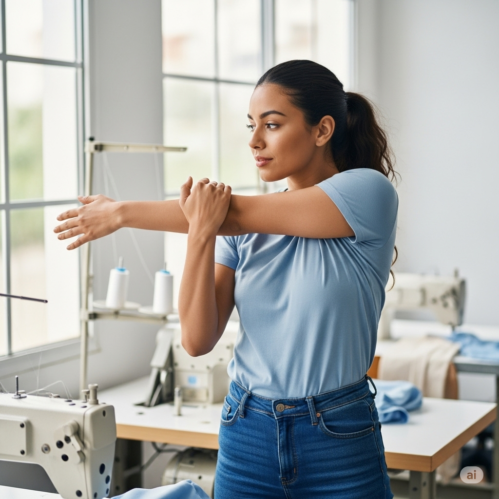 a garment sewing worker demonstrating a healthy practice