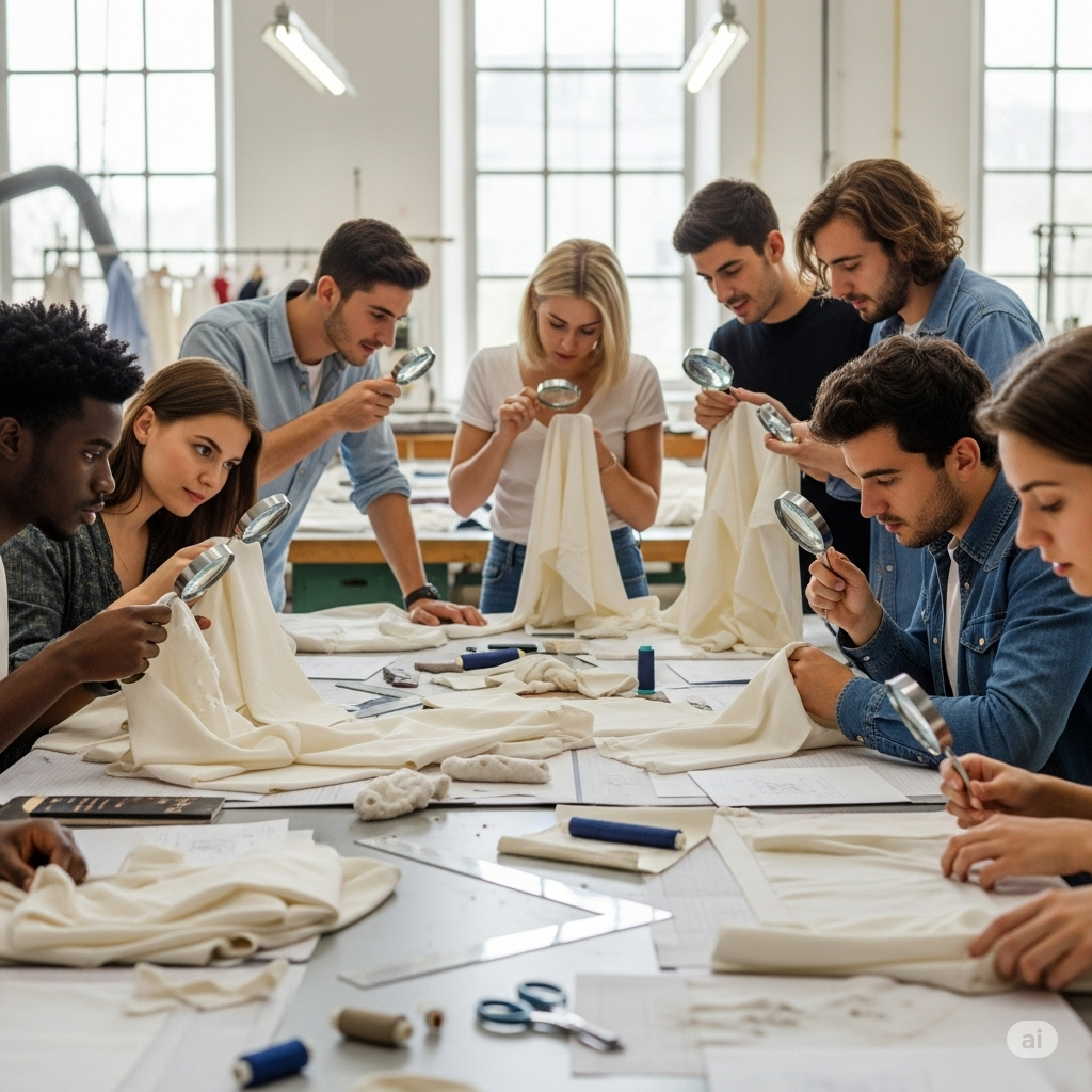 images showing textile university students learning about quality assurance and problem solving